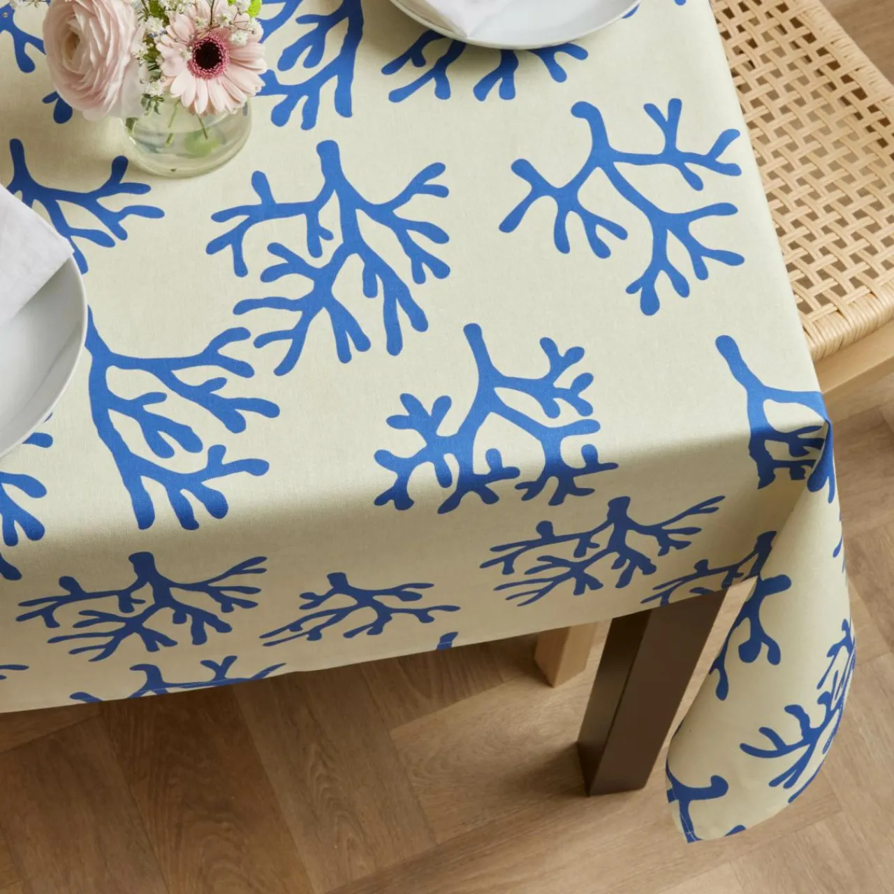 Nappe De Table|EMINZA Nappe rectangulaire coton enduit (150 x 250 cm) Moorea e Bleu