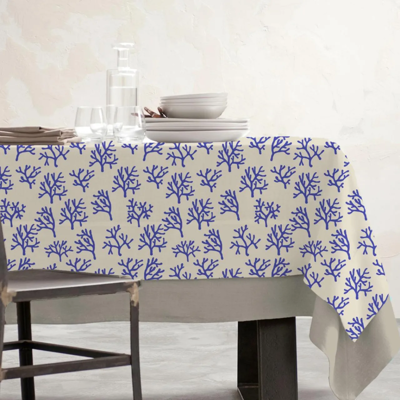 Nappe De Table|EMINZA Nappe rectangulaire coton enduit (150 x 250 cm) Moorea e Bleu