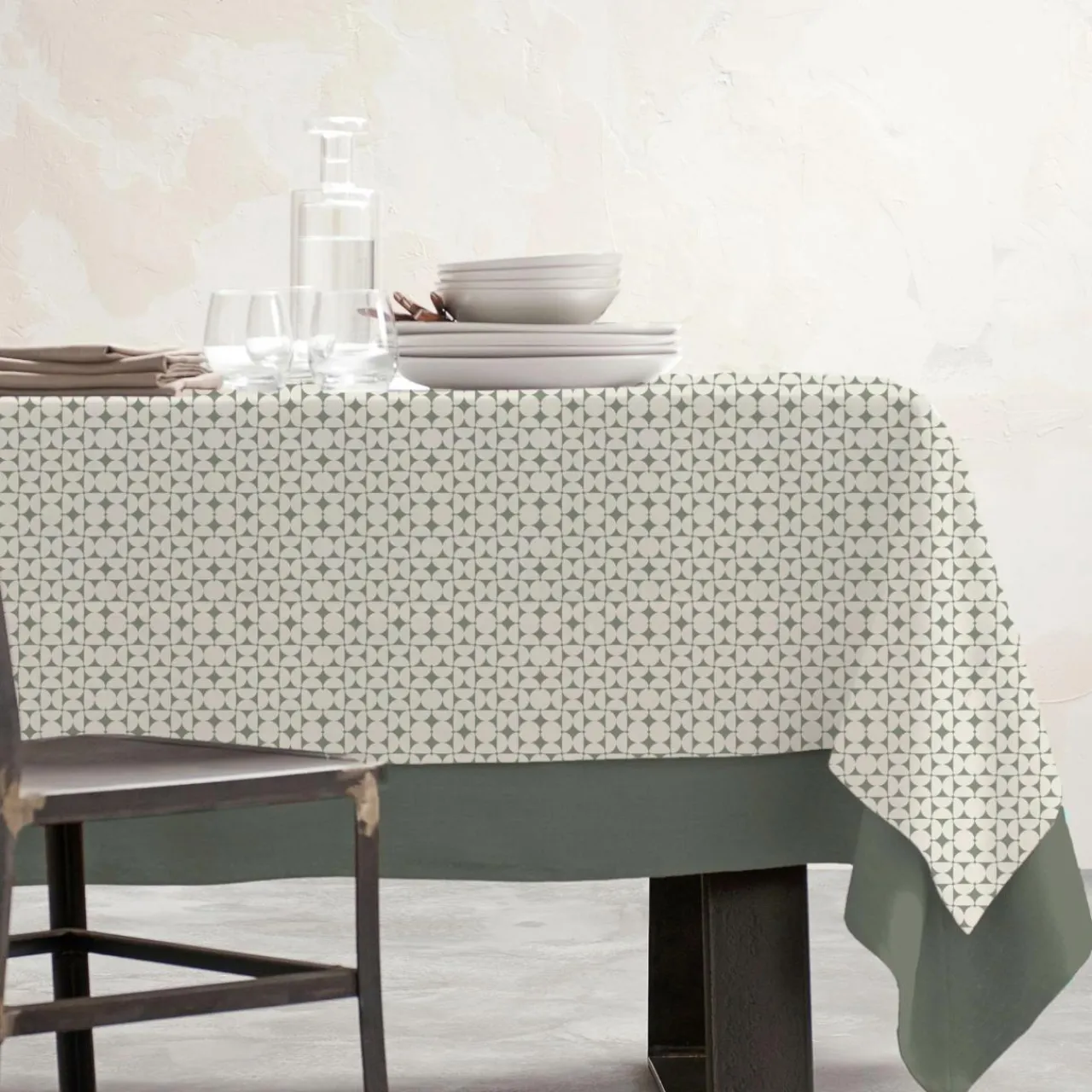 Nappe De Table|EMINZA Nappe rectangulaire coton enduit (150 x 350 cm) Sofia e Vert