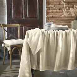 Nappe De Table|EMINZA Nappe rectangulaire gaze de coton (150 x 350 cm) Gaïa pampa Beige