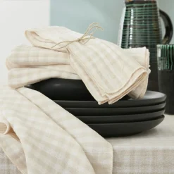 Nappe De Table|EMINZA Nappe rectangulaire gaze de coton (150 x 250 cm) Gaïa vichy Beige