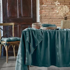 Nappe De Table|EMINZA Nappe rectangulaire gaze de coton (150 x 350 cm) Gaïa Bleu canard