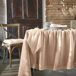 Nappe De Table|EMINZA Nappe rectangulaire gaze de coton (150 x 350 cm) Gaïa Rose poudré