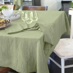 Nappe De Table|EMINZA Nappe rectangulaire gaze de coton (150 x 350 cm) Gaïa Vert tilleul
