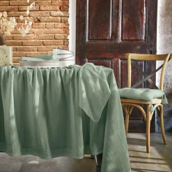 Nappe De Table|EMINZA Nappe rectangulaire gaze de coton (150 x 250 cm) Gaïa eucalyptus Vert