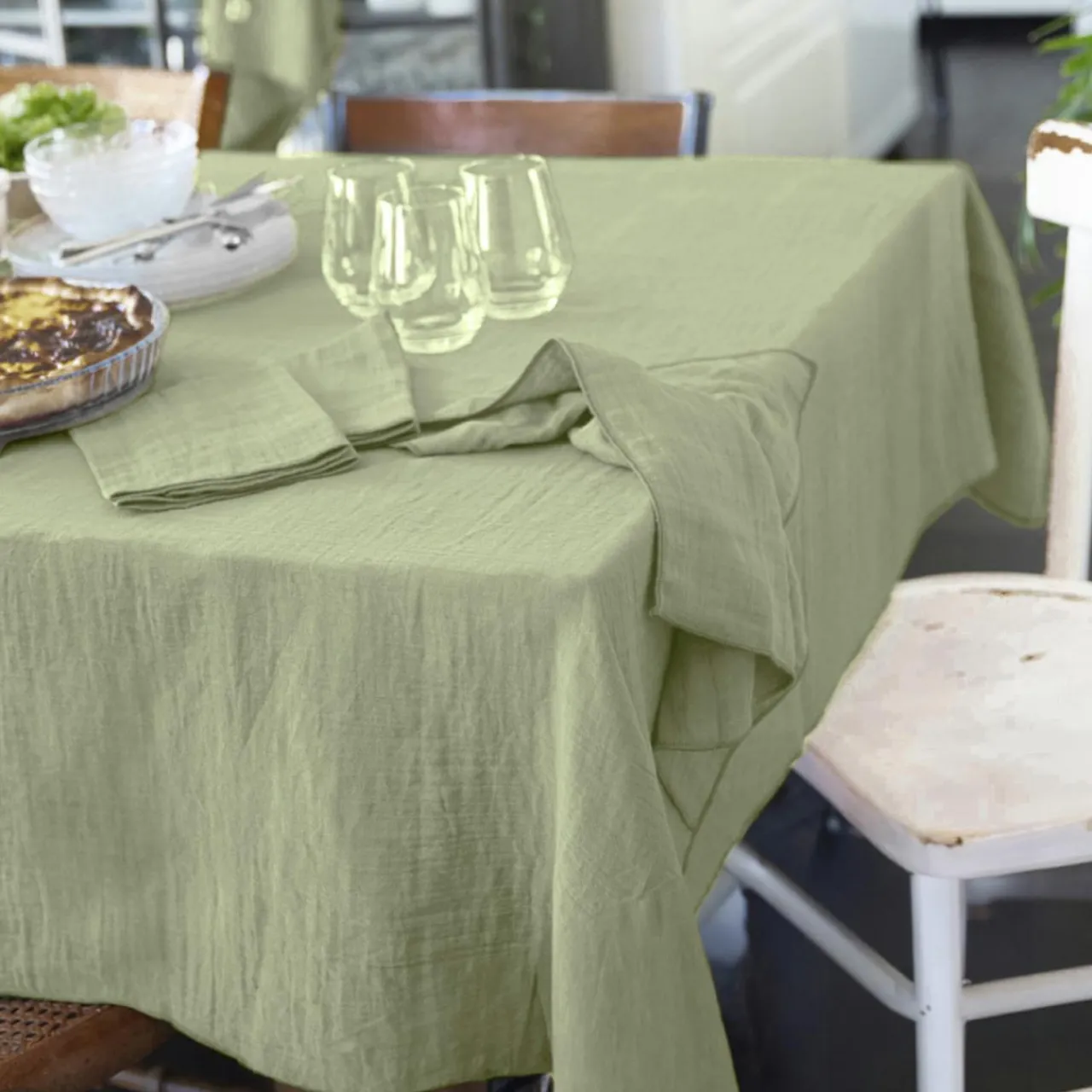 Nappe De Table|EMINZA Nappe rectangulaire gaze de coton (150 x 250 cm) Gaïa Vert tilleul
