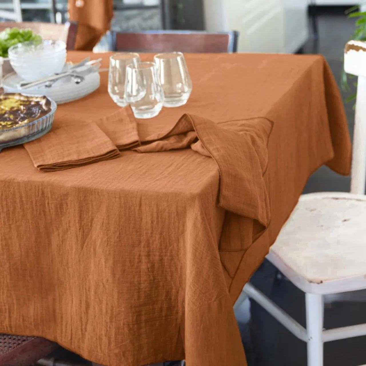 Nappe De Table|EMINZA Nappe rectangulaire gaze de coton (150 x 350 cm) Gaïa Abricot