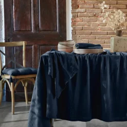 Nappe De Table|EMINZA Nappe rectangulaire gaze de coton (150 x 250 cm) Gaïa Bleu nuit