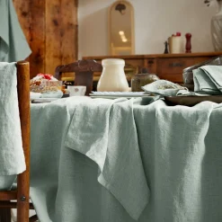 Nappe De Table|EMINZA Nappe rectangulaire lin lavé (170 x 250 cm) Louise Vert Eucalyptus