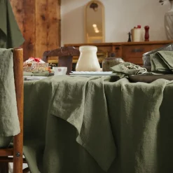 Nappe De Table|EMINZA Nappe rectangulaire lin lavé (170 x 250 cm) Louise Vert romarin