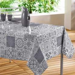 Nappe De Table|DECORLINE Nappe rectangulaire toile cirée (140 x 240 cm) Persanne e Gris