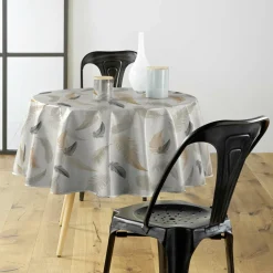 Nappe De Table|douceur d'intu017drieur Nappe ronde anti tache tissu PVC imperméable (D160 cm) Folea Taupe
