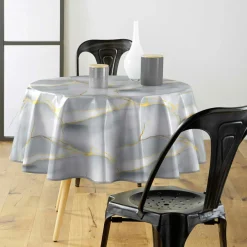 Nappe De Table|douceur d'intu017drieur Nappe ronde enduite PVC (160 cm) Marbrelle e Gris