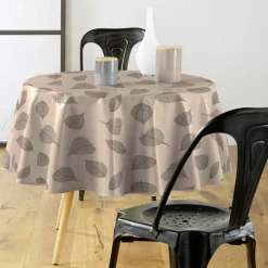 Nappe De Table|douceur d'intu017drieur Nappe ronde enduite PVC (160 cm) Feuillys Beige