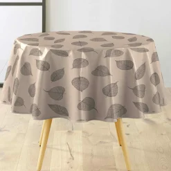 Nappe De Table|douceur d'intu017drieur Nappe ronde enduite PVC (160 cm) Feuillys Beige