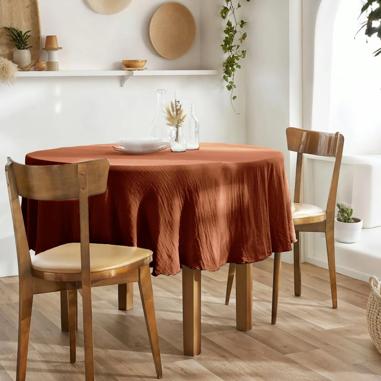 Nappe De Table|EMINZA Nappe ronde gaze de coton (180 cm) Gaïa Terracotta