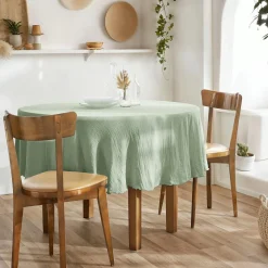 Nappe De Table|EMINZA Nappe ronde gaze de coton (180 cm) Gaïa eucalyptus Vert