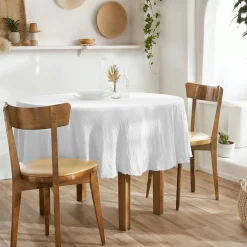 Nappe De Table|EMINZA Nappe ronde gaze de coton (180 cm) Gaïa chantilly Blanc