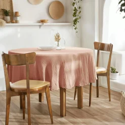 Nappe De Table|EMINZA Nappe ronde gaze de coton (180 cm) Gaïa Rose pêche Rose clair