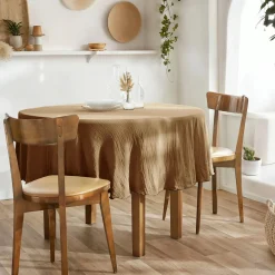 Nappe De Table|EMINZA Nappe ronde gaze de coton (180 cm) Gaïa Camel