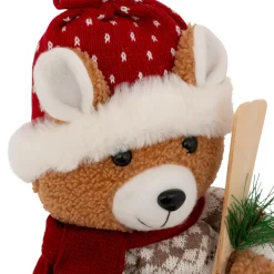 Père Noël, Animaux Et Personnage|JJA Ours peluche assis (H50 cm) Petit Skieur Brun et Rouge