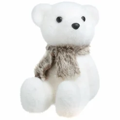 Père Noël, Animaux Et Personnage|Feeric Lights & Christmas Ours polaire (H19 cm) Kodiak et son écharpe Blanc