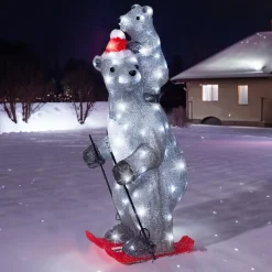 Père Noël, Animaux Et Personnage|Déco Et Objet Lumineux|EMINZA Ours polaires lumineux 100 LED (H69 cm) Grizzly en ski Gris et Blanc froid