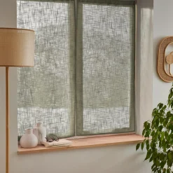 Voilage|EMINZA Paire de voilages passe-tringle effet lin (60 x 120 cm) Robin Vert romarin