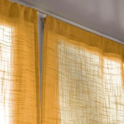 Voilage|EMINZA Paire de voilages passe-tringle effet lin (70 x 200 cm) Robin Jaune ocre