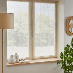 Voilage|EMINZA Paire de voilages passe-tringle effet lin (60 x 90 cm) Luca Beige