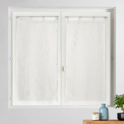 Voilage|douceur d'intu017drieur Paire de voilages tissés œillets bois (60 x 120 cm) Minalisa Blanc