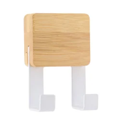 Rangement Salle De Bain|TENDANCE Patère adhésive carrée Crochet double 3M Bambou Blanc