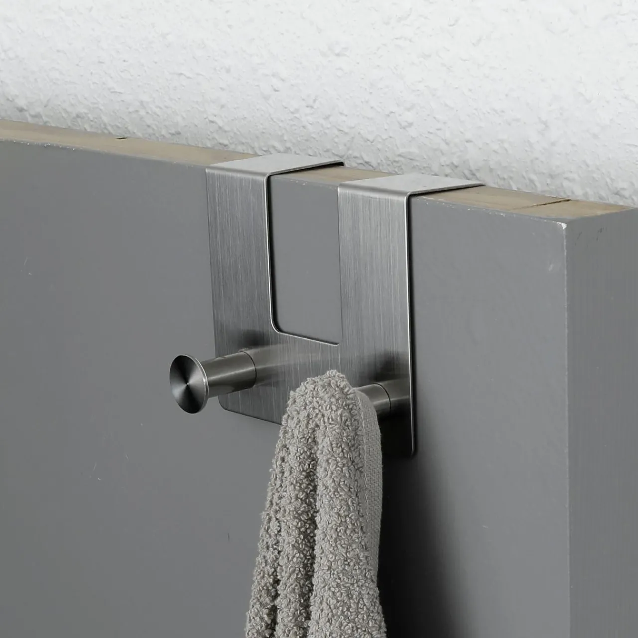 Rangement Salle De Bain|TENDANCE Patère pour porte acier inoxydable 2 crochets (H10 cm) Chrome Argent