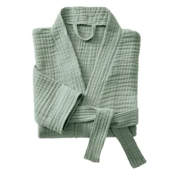 Linge De Bain|Peignoir|EMINZA Peignoir de bain gaze de coton S/M Gaïa Vert Eucalyptus