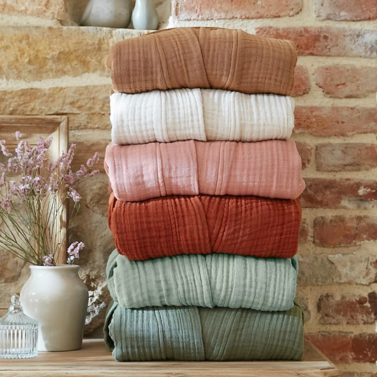 Linge De Bain|Peignoir|EMINZA Peignoir de bain gaze de coton S/M Gaïa Camel