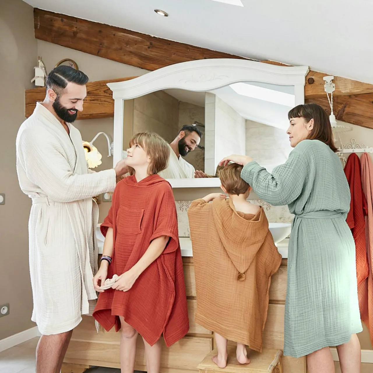 Linge De Bain|Peignoir|EMINZA Peignoir de bain gaze de coton S/M Gaïa Camel