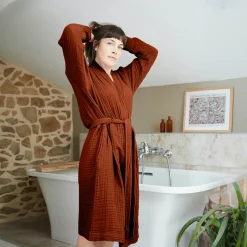 Linge De Bain|Peignoir|EMINZA Peignoir de bain gaze de coton L/XL Gaïa Terracotta