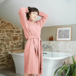 Linge De Bain|Peignoir|EMINZA Peignoir de bain gaze de coton S/M Gaïa Rose Pêche