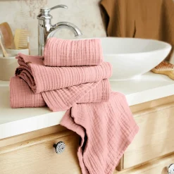 Linge De Bain|Peignoir|EMINZA Peignoir de bain gaze de coton S/M Gaïa Rose Pêche