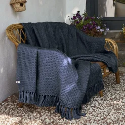 Plaid Et Jeté|Couvre-Lit Et Édredon|L'EFFET PAPILLON Plaid canapé matière recyclée (180 x 220 cm) Gabin Bleu nuit