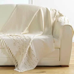 Plaid Et Jeté|Couvre-Lit Et Édredon|DOUCEUR D'INTERIEUR Plaid coton (120 x 150 cm) Golden Sunset Ecru