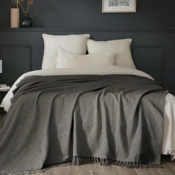 Plaid Et Jeté|L'EFFET PAPILLON Plaid coton (130 x 160 cm) Sixtine Gris ardoise Gris foncé