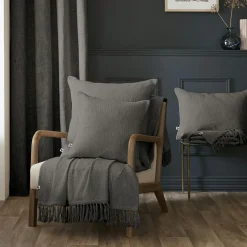 Plaid Et Jeté|L'EFFET PAPILLON Plaid coton (130 x 160 cm) Sixtine Gris ardoise Gris foncé