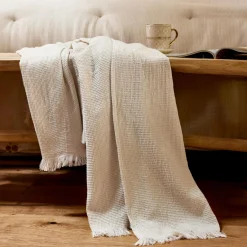 Plaid Et Jeté|EMINZA Plaid coton nid d'abeille (180 x 220 cm) Eva Beige