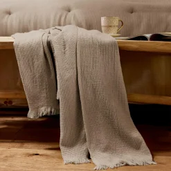 Plaid Et Jeté|EMINZA Plaid coton nid d'abeille (180 x 220 cm) Eva Ficelle