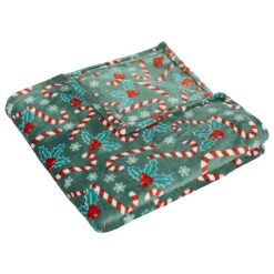 Plaid, Coussin Et Tapis De Noël|FEERIC LIGHTS Plaid de Noël (130 x 180 cm) Houx et sucre d'orge Vert