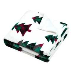 Plaid, Coussin Et Tapis De Noël|STOF Plaid de Noël en flanelle (130 x 160 cm) Forêt de sapin Blanc et Vert