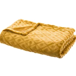 Plaid Et Jeté|ATMOSPHERA Plaid doux (150 cm) 3D Losange Jaune ocre