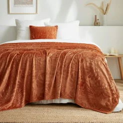 Plaid Et Jeté|EMINZA Plaid doux flanelle (180 x 230 cm) Flore Cuivre