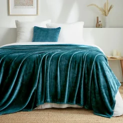 Plaid Et Jeté|EMINZA Plaid doux flanelle (220 x 240 cm) Didou Bleu canard